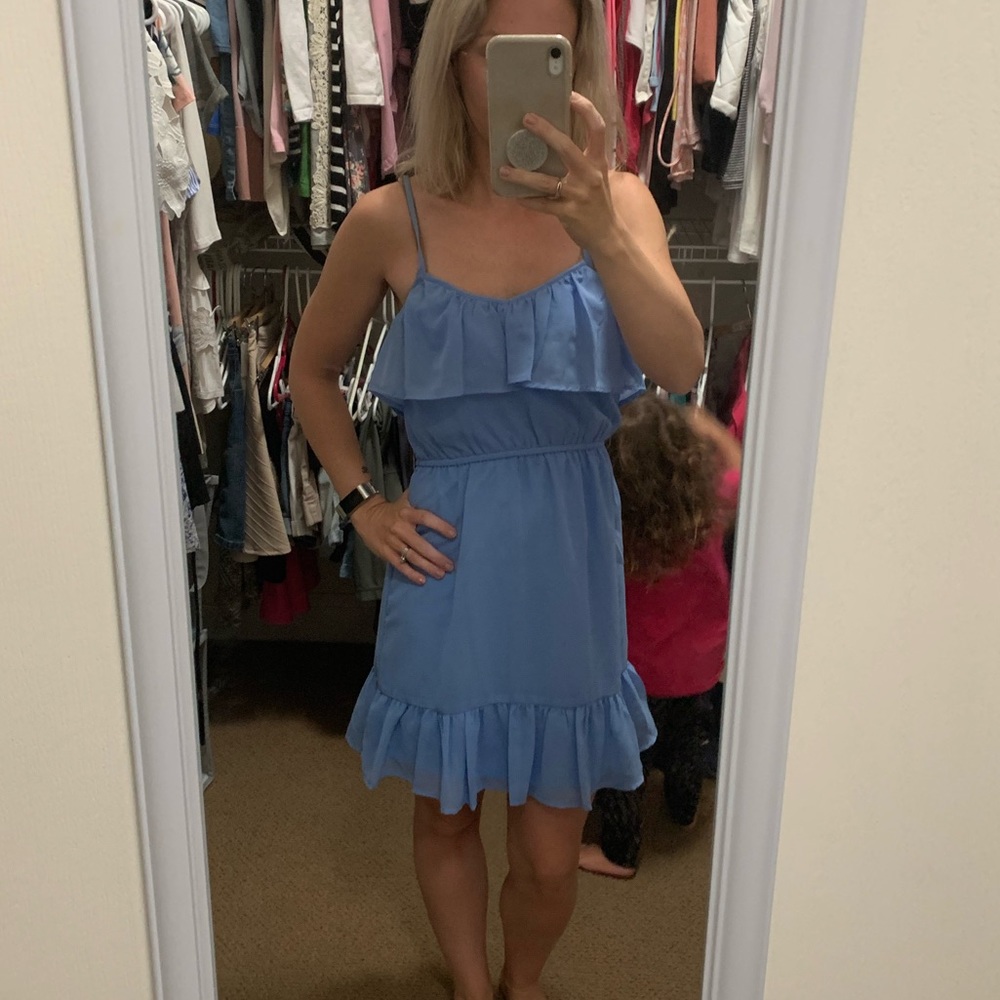 Blue Ruffle Mini Dress